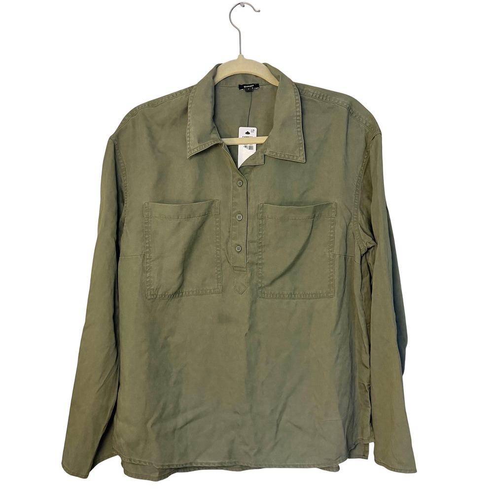 NWT Express Green Button Down Blouse 100% Lyocell Women's Size M MSRP $64